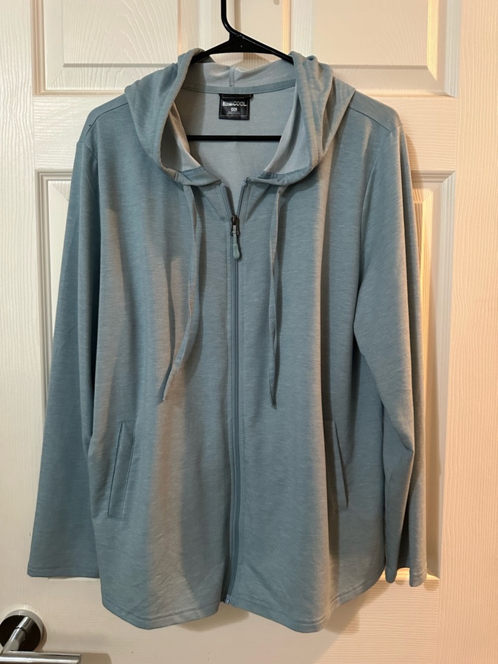 Lightweight Light Blue Zip-Up Hooded Jacket with pockets